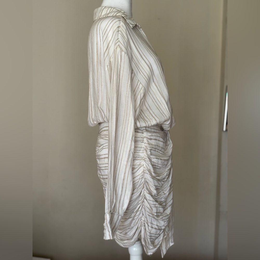 House of CB Natural Striped Linen Draped Shirt Mini Dress Size Small - Picture 11 of 16